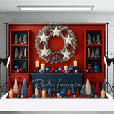 Aperturee - Aperturee Patriotic Christmas Photography Backdrop Red White and Blue Stars and Stripes American Holiday Party Decor